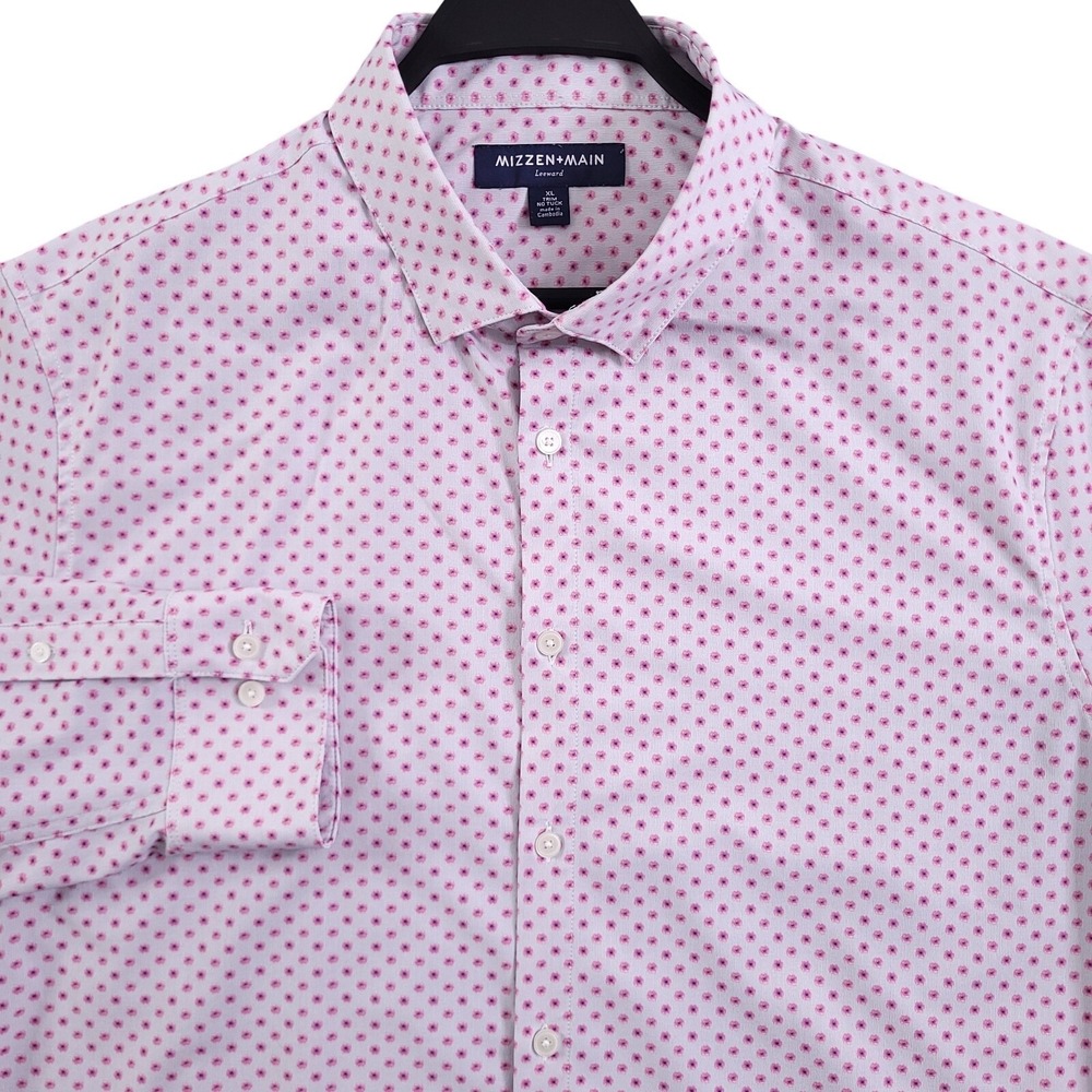 Mizzen Main Shirt Men XL Trim Fit Pink Floral No Tuck Leeward Performance